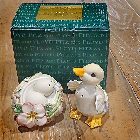 Firz & Floyd Garden Rhapsody S/P Shaker Duck/Nest Vintage Ceramic Orig Box Mint - Picture 4 of 11